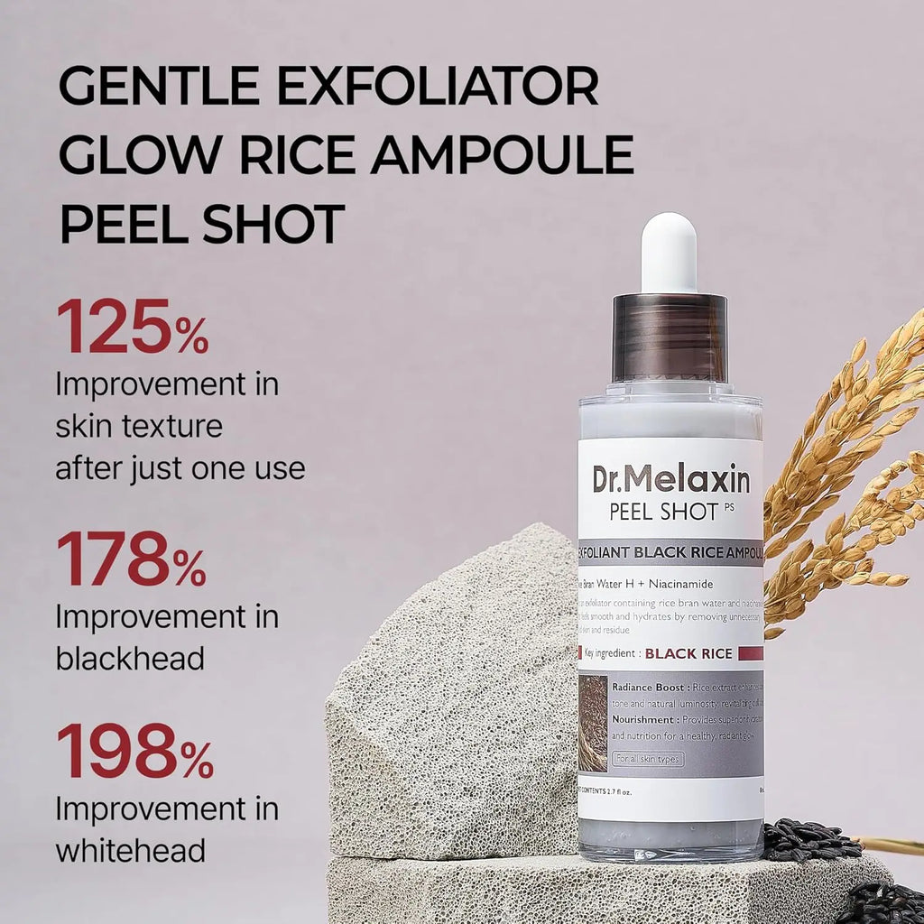 80ml 2-Pack Rice Peeling Ampoule Peel Shot Glow - Soft Exfoliating Scrub, Facial & Body Dead Skin Blackhead Remover All Skin Fri