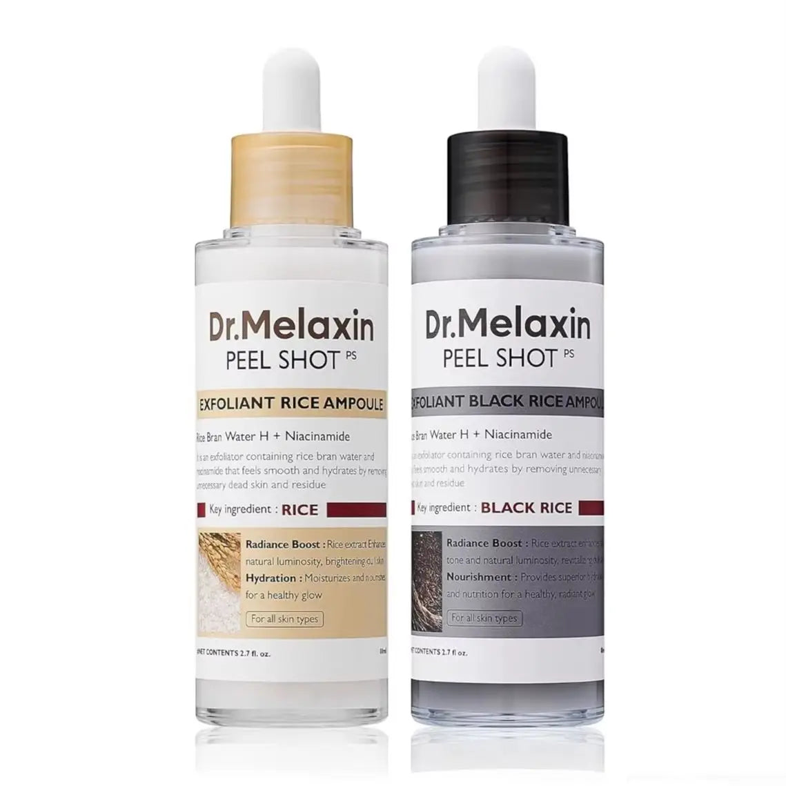 80ml 2-Pack Rice Peeling Ampoule Peel Shot Glow - Soft Exfoliating Scrub, Facial & Body Dead Skin Blackhead Remover All Skin Fri