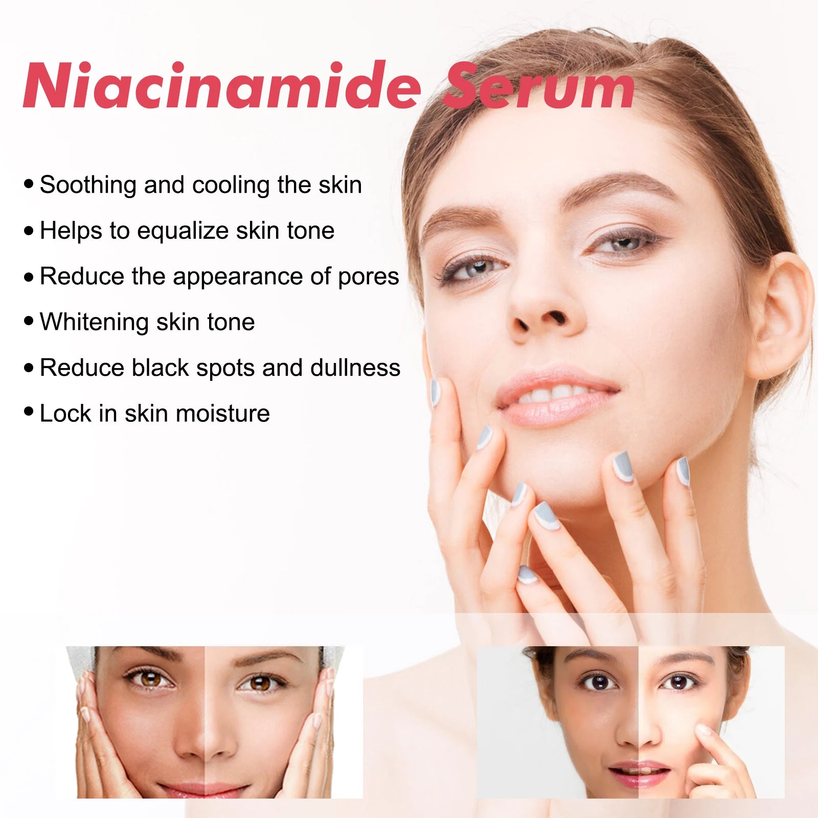 Hoygi Niacinamide Face Serum Firming Skin Fade Fine Lines Pore Shrink Remove Dark Spots Smoothing Skin Glowing Face Serum