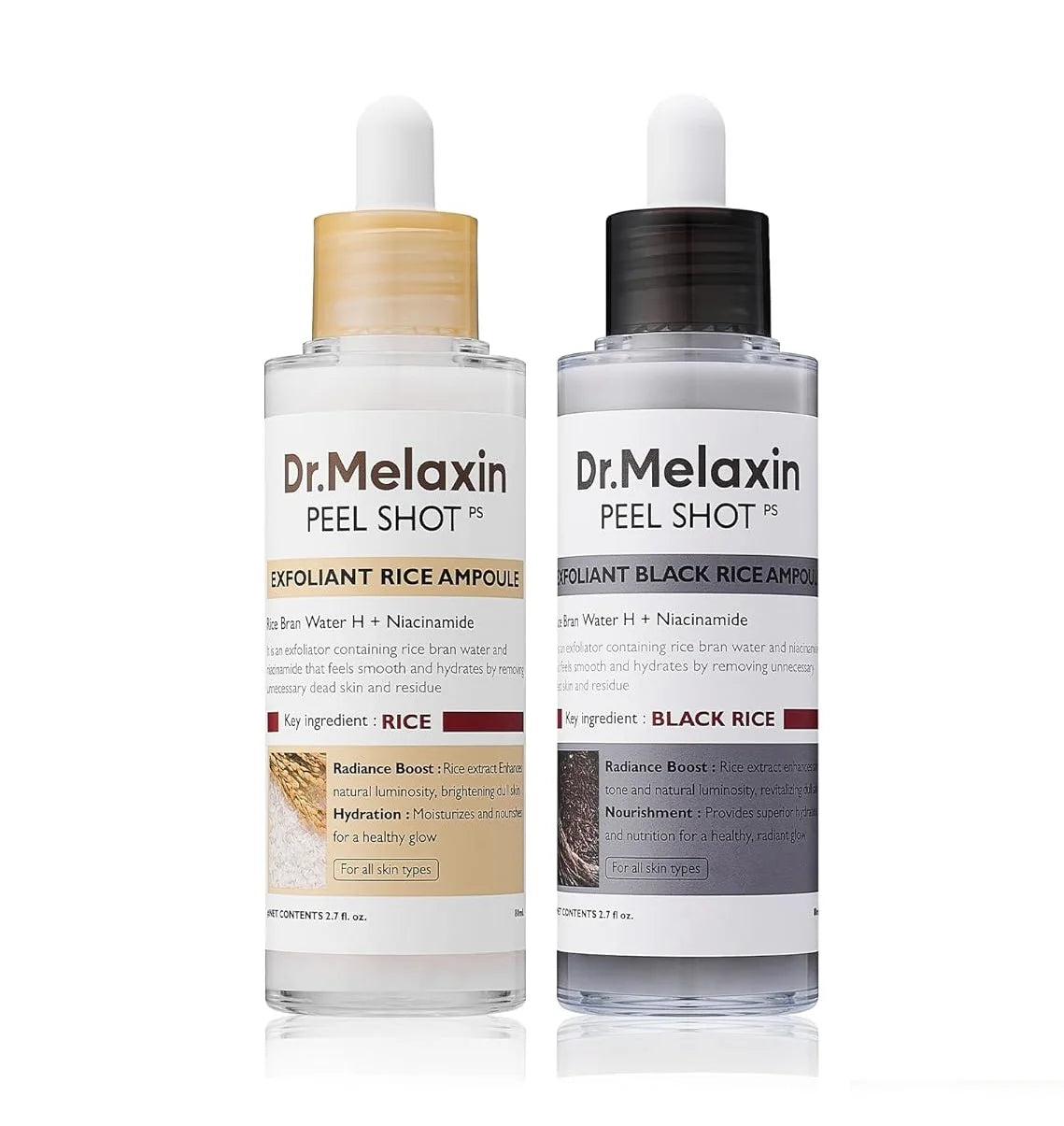80ml 2-Pack Rice Peeling Ampoule Peel Shot Glow - Soft Exfoliating Scrub, Facial & Body Dead Skin Blackhead Remover All Skin Fri