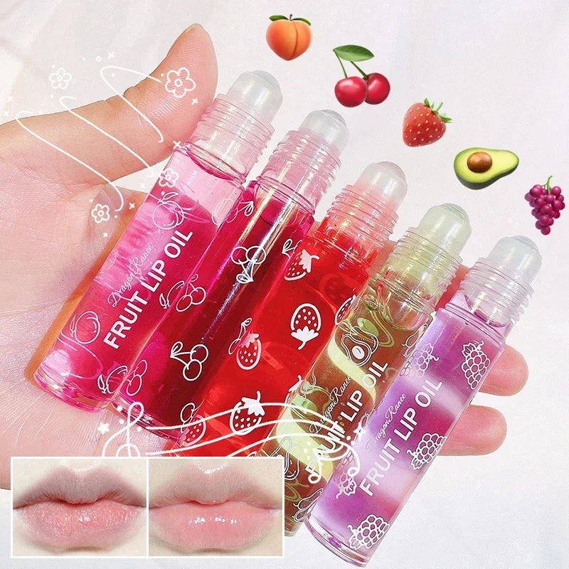 6 Colors Fruit Essence Lip Balm Roll-on Lip Oil Moisturizing Mirror Lipstick Transparent Hydrating Lip Gloss Long-Lasting Shine