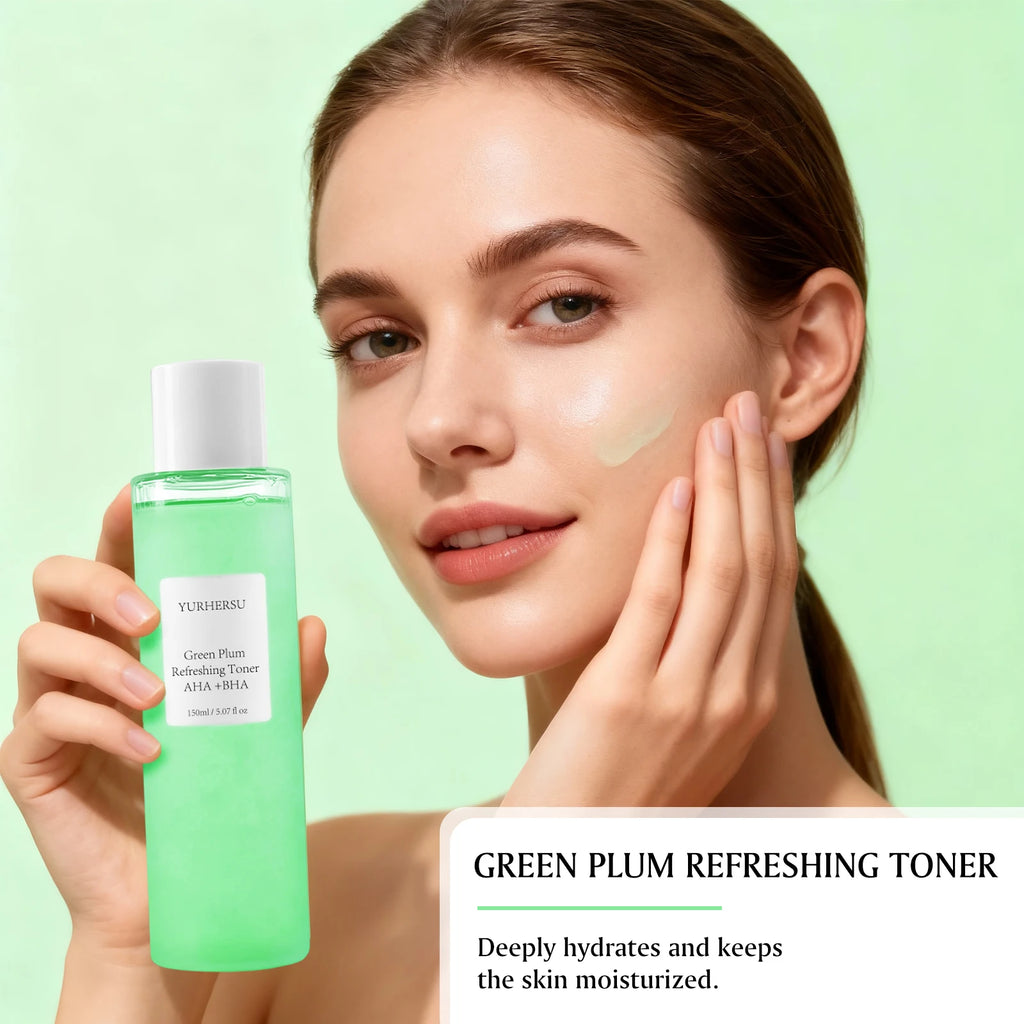 Green Plum AHA BHA Toner Refreshing Facial Essence Moisturizer Mild Exfoliating Salicylic Acid Skin Care Men Women