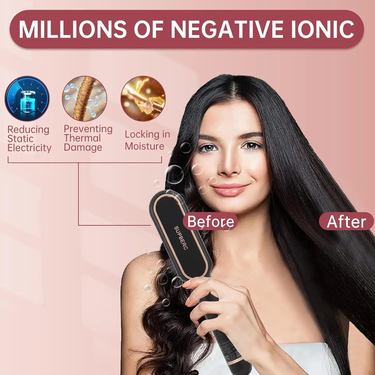 AP02 Negative Ionic Hair Straightener Brush, Fast Heating, Anti-Scald & Auto-Shut Off Hair Brush Straightener for Women