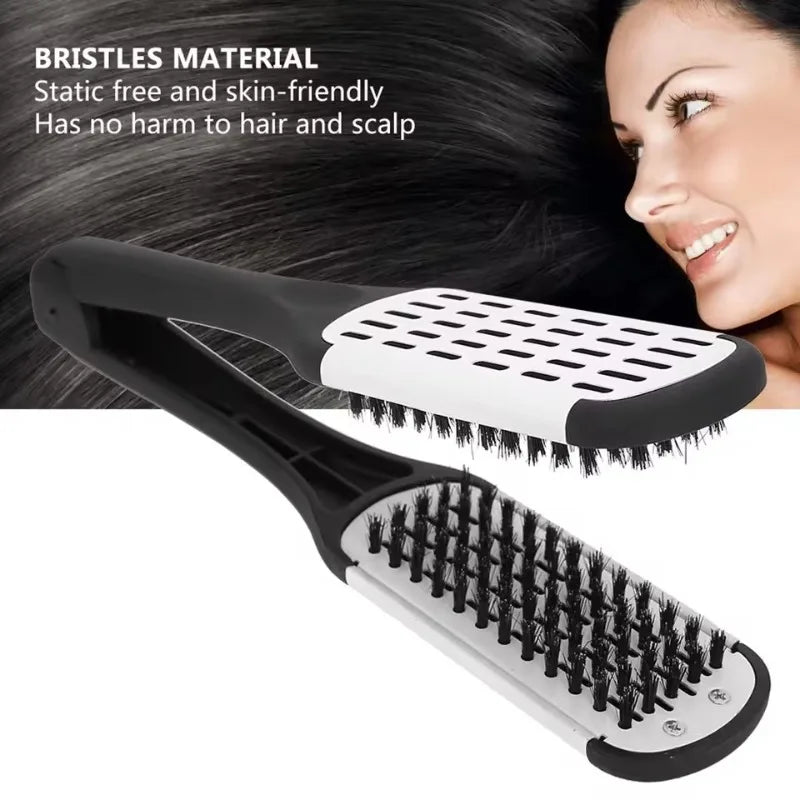 Pro Hairdressing Straightener Hairbrush Nylon Hair Straightening Double Brushes V Shape Comb Clamp Not Hurt Styling Tools DIY