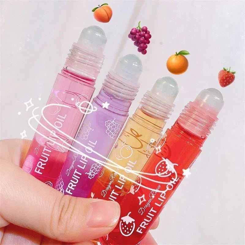 6 Colors Fruit Essence Lip Balm Roll-on Lip Oil Moisturizing Mirror Lipstick Transparent Hydrating Lip Gloss Long-Lasting Shine