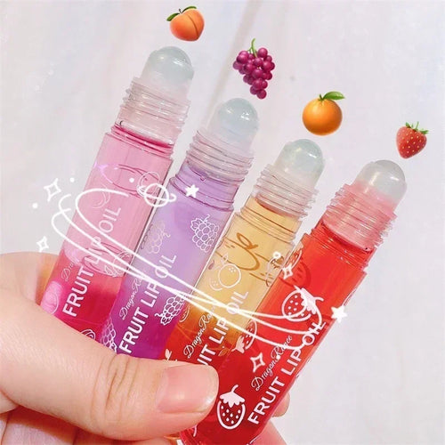 6 Colors Fruit Essence Lip Balm Roll-on Lip Oil Moisturizing Mirror Lipstick Transparent Hydrating Lip Gloss Long-Lasting Shine
