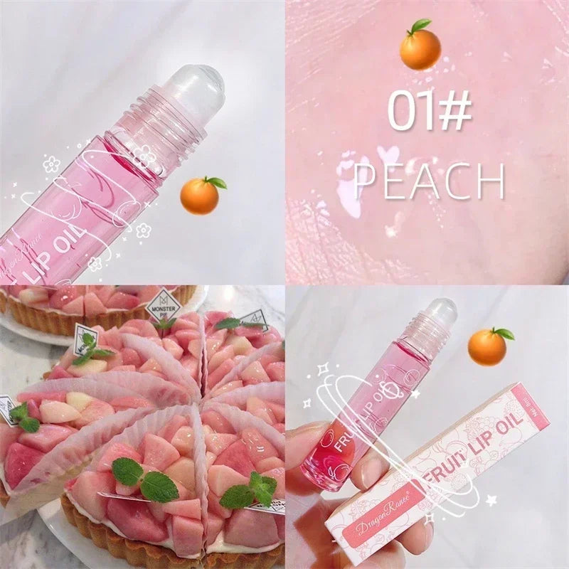 6 Colors Fruit Essence Lip Balm Roll-on Lip Oil Moisturizing Mirror Lipstick Transparent Hydrating Lip Gloss Long-Lasting Shine