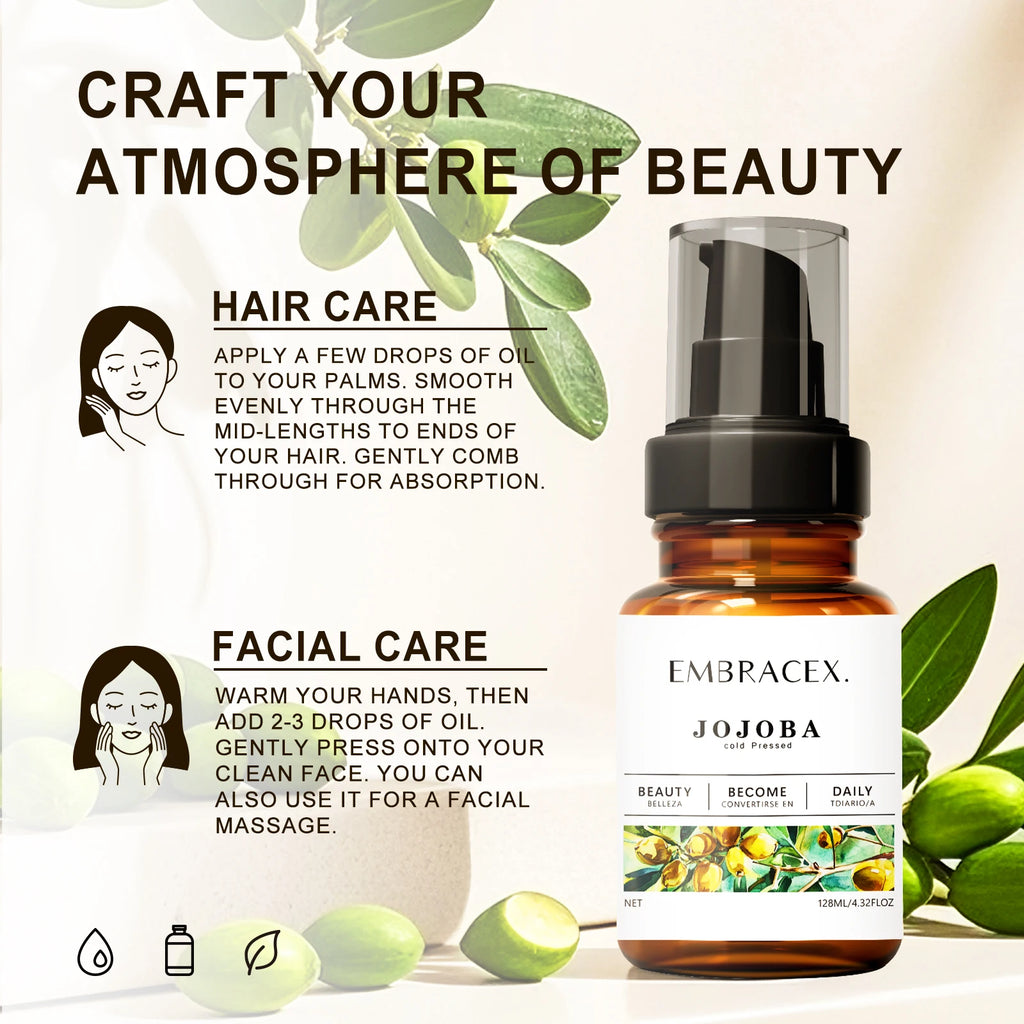 128ml Jojoba Oil Moisturizing Skin Hands Shoulder All Skin Types Nourishing Body Suitable For All Hair Types Gifts Massage Oils