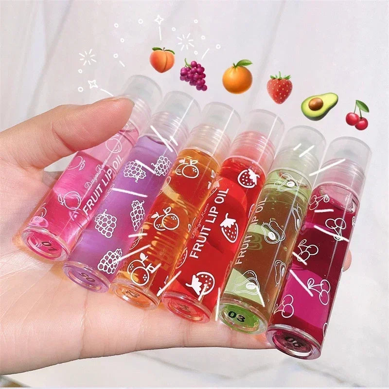 6 Colors Fruit Essence Lip Balm Roll-on Lip Oil Moisturizing Mirror Lipstick Transparent Hydrating Lip Gloss Long-Lasting Shine