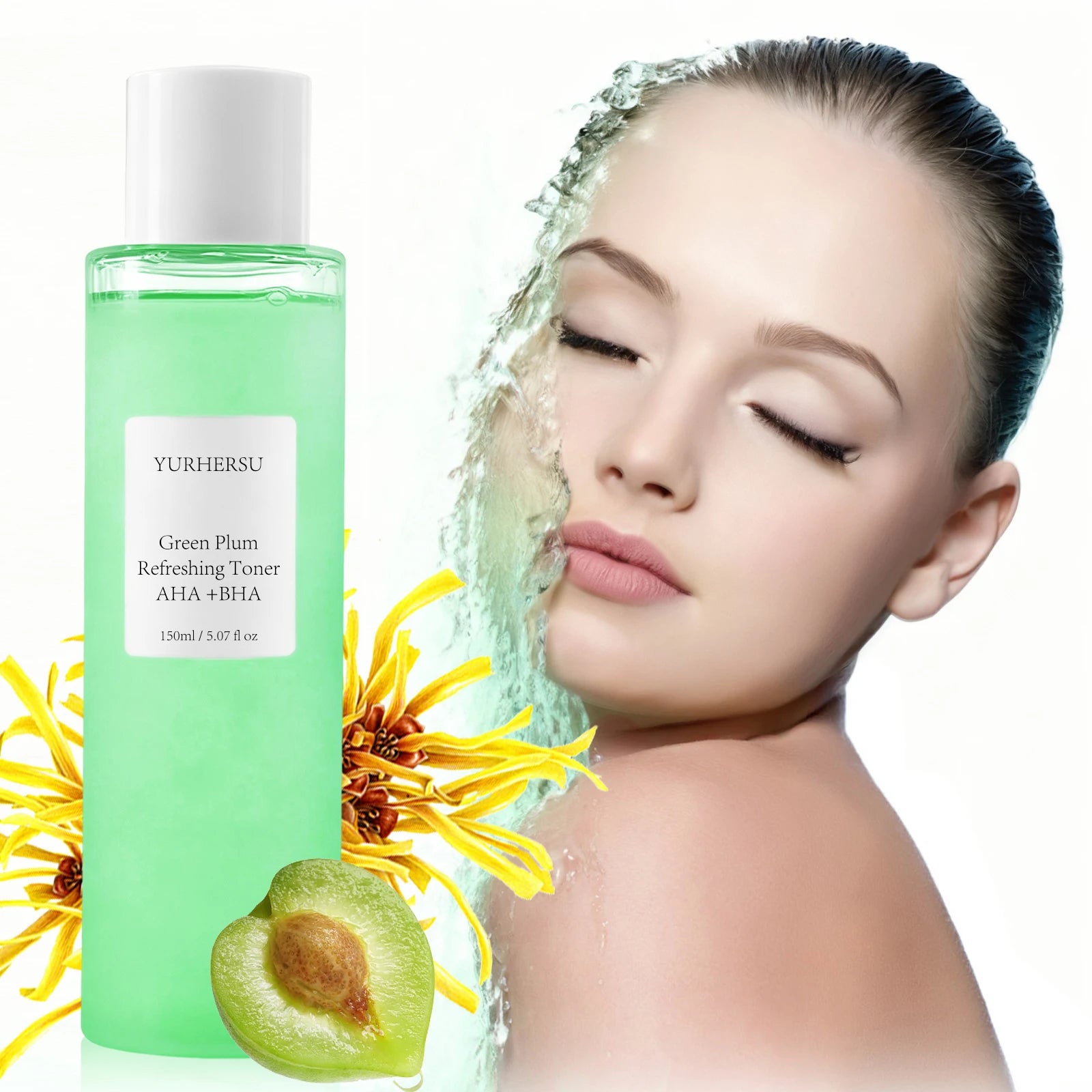 Green Plum AHA BHA Toner Refreshing Facial Essence Moisturizer Mild Exfoliating Salicylic Acid Skin Care Men Women