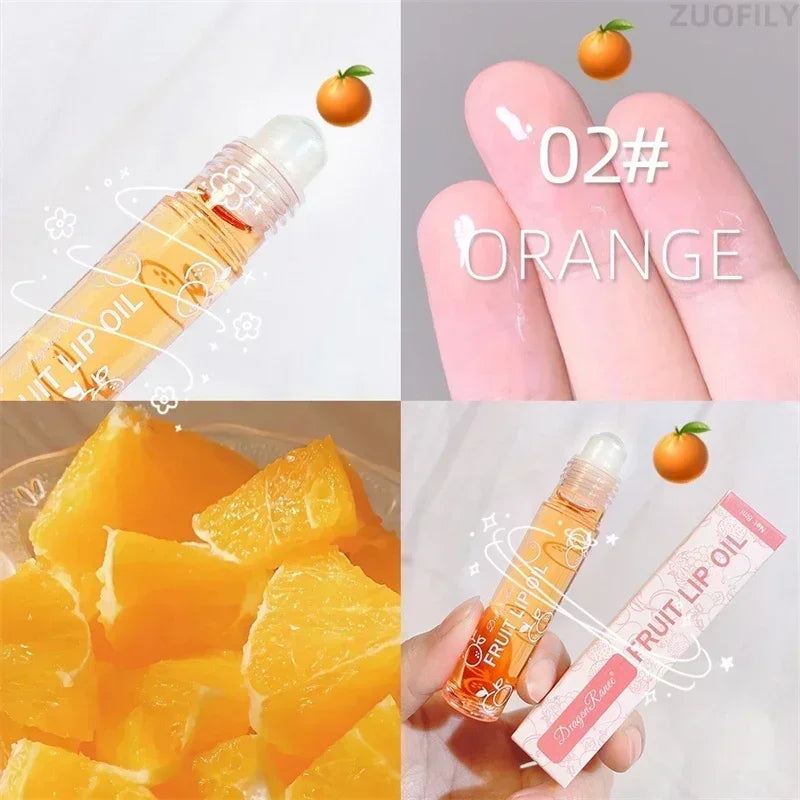 6 Colors Fruit Essence Lip Balm Roll-on Lip Oil Moisturizing Mirror Lipstick Transparent Hydrating Lip Gloss Long-Lasting Shine