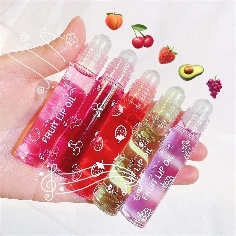 6 Colors Fruit Essence Lip Balm Roll-on Lip Oil Moisturizing Mirror Lipstick Transparent Hydrating Lip Gloss Long-Lasting Shine