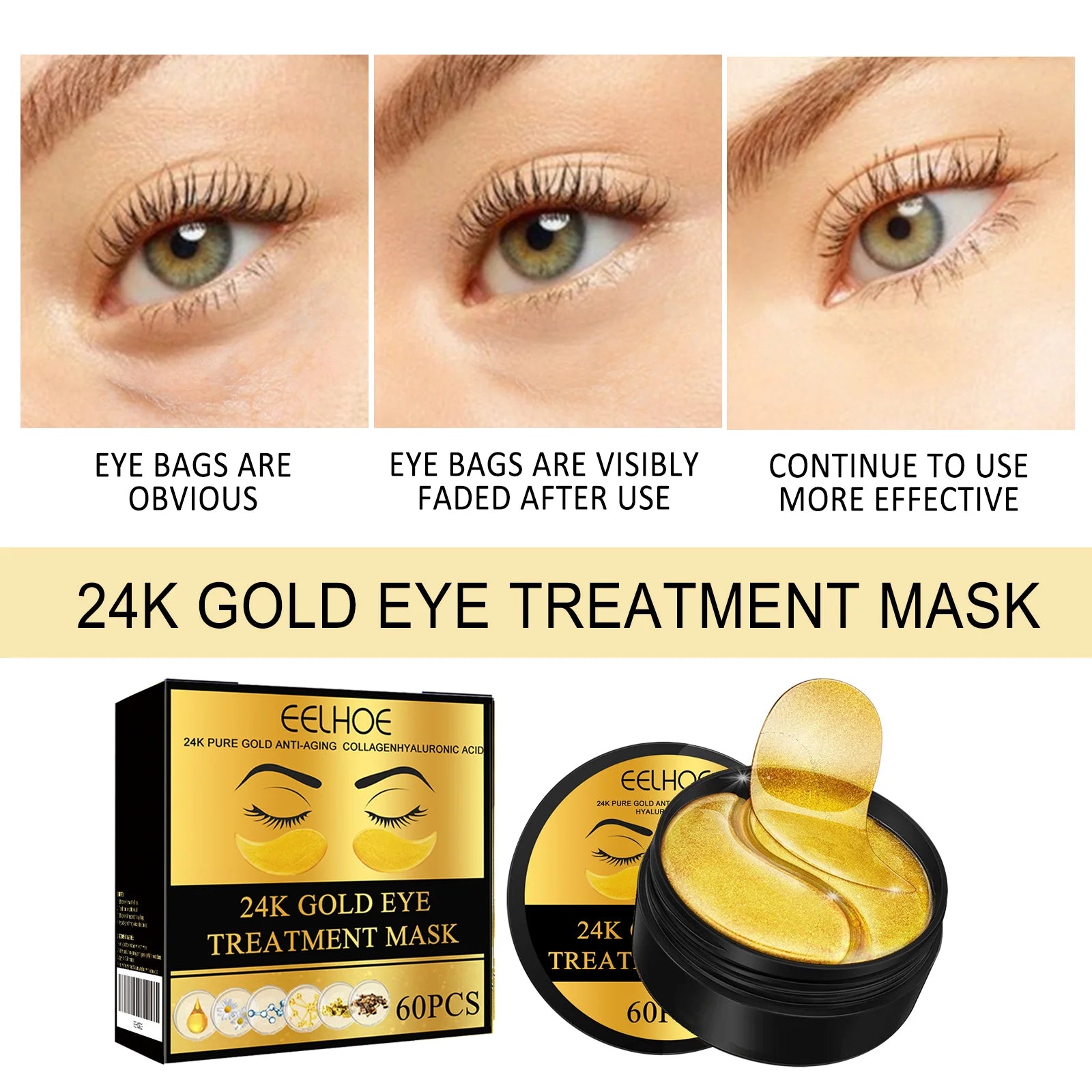 24K Gold Eye Patches for Hydrated Refreshed Eyes