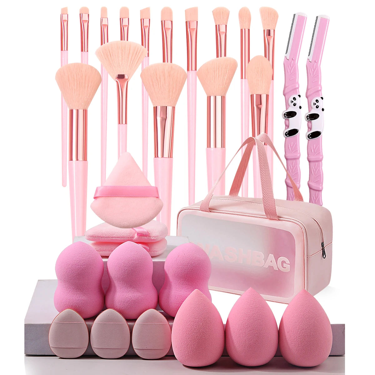 Professional makeup brush set, 15 Commonly Used Makeup Brushes, makeup sponge puff, Eyebrow Trimmer, waterproof makeup bag