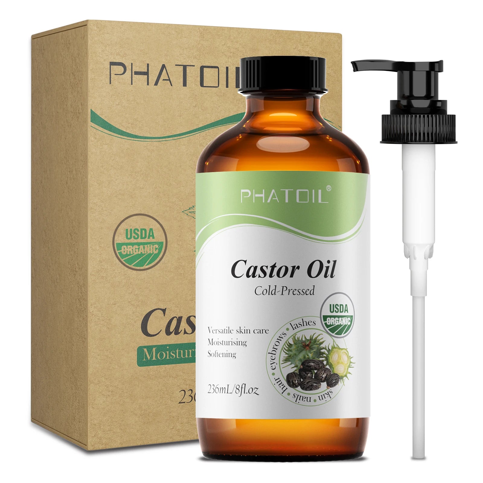 PHATOIL 100% Organic 236ml Castor Oil 118ml Jojoba Rosehip Seed Oil For Moisturizing Skin Care,Hair Growth,Eyelashes & Eyebrows