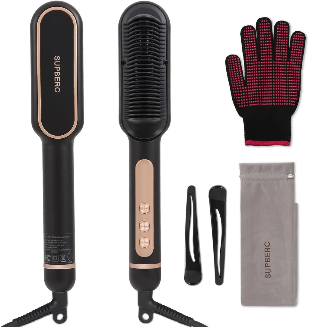 AP02 Negative Ionic Hair Straightener Brush, Fast Heating, Anti-Scald & Auto-Shut Off Hair Brush Straightener for Women