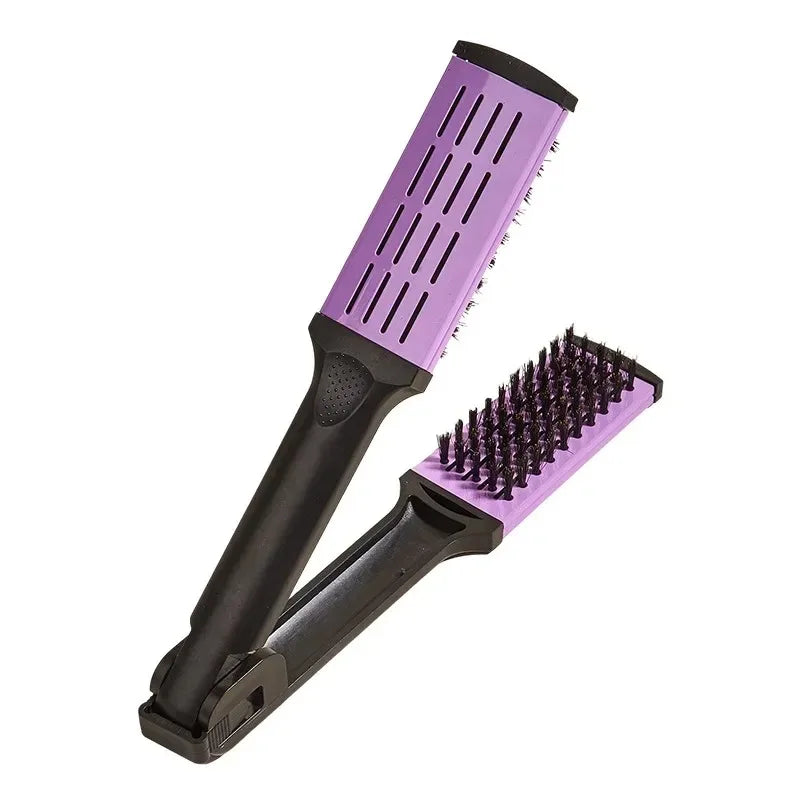 Pro Hairdressing Straightener Hairbrush Nylon Hair Straightening Double Brushes V Shape Comb Clamp Not Hurt Styling Tools DIY