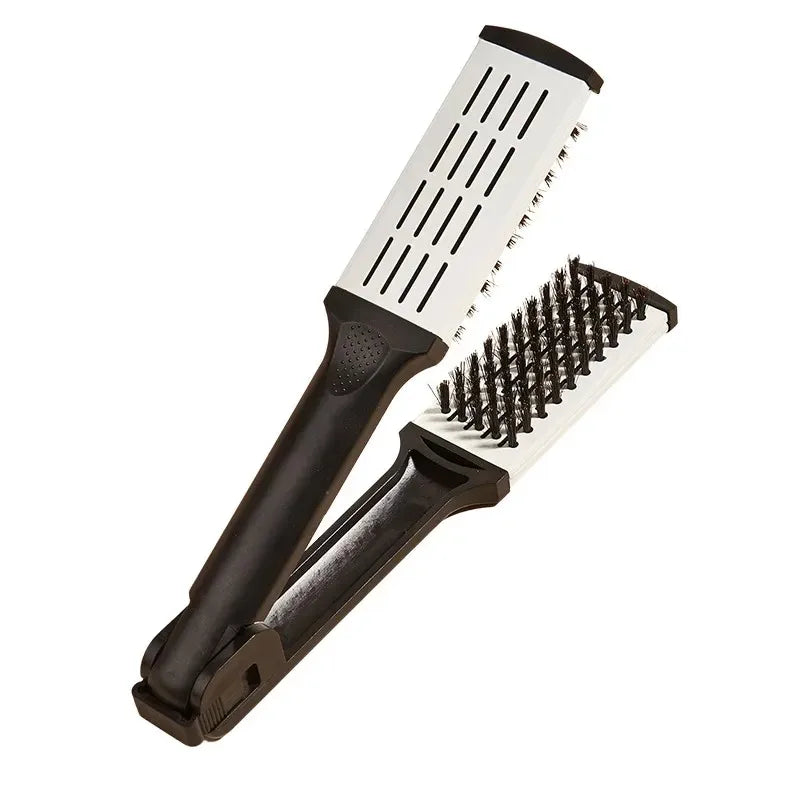 Pro Hairdressing Straightener Hairbrush Nylon Hair Straightening Double Brushes V Shape Comb Clamp Not Hurt Styling Tools DIY