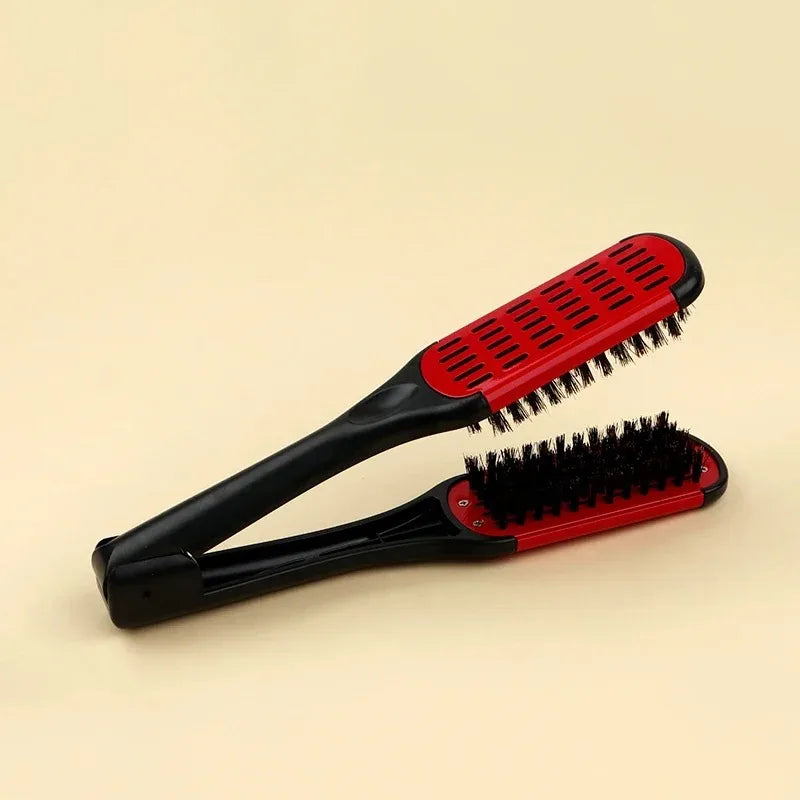 Pro Hairdressing Straightener Hairbrush Nylon Hair Straightening Double Brushes V Shape Comb Clamp Not Hurt Styling Tools DIY