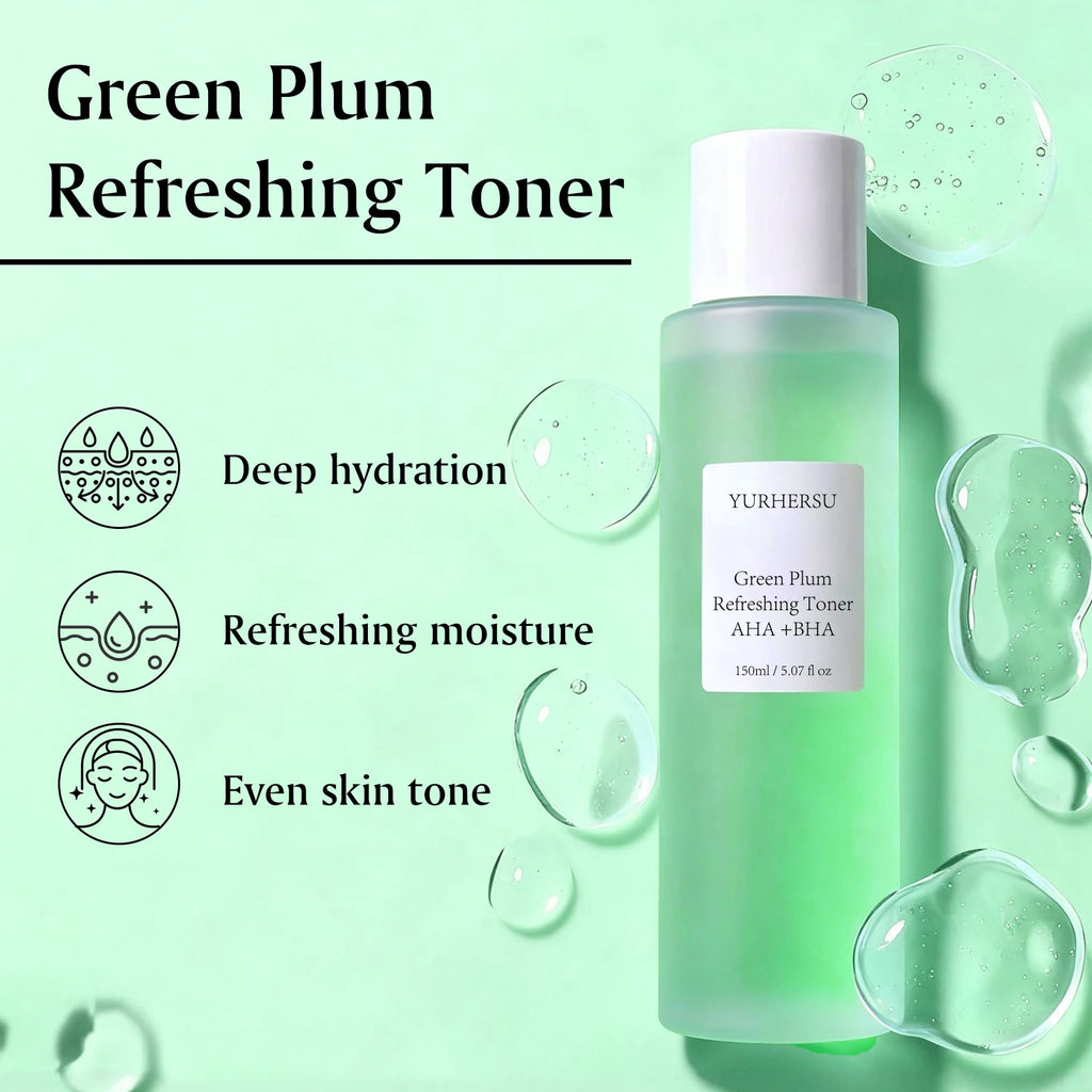 Green Plum AHA BHA Toner Refreshing Facial Essence Moisturizer Mild Exfoliating Salicylic Acid Skin Care Men Women