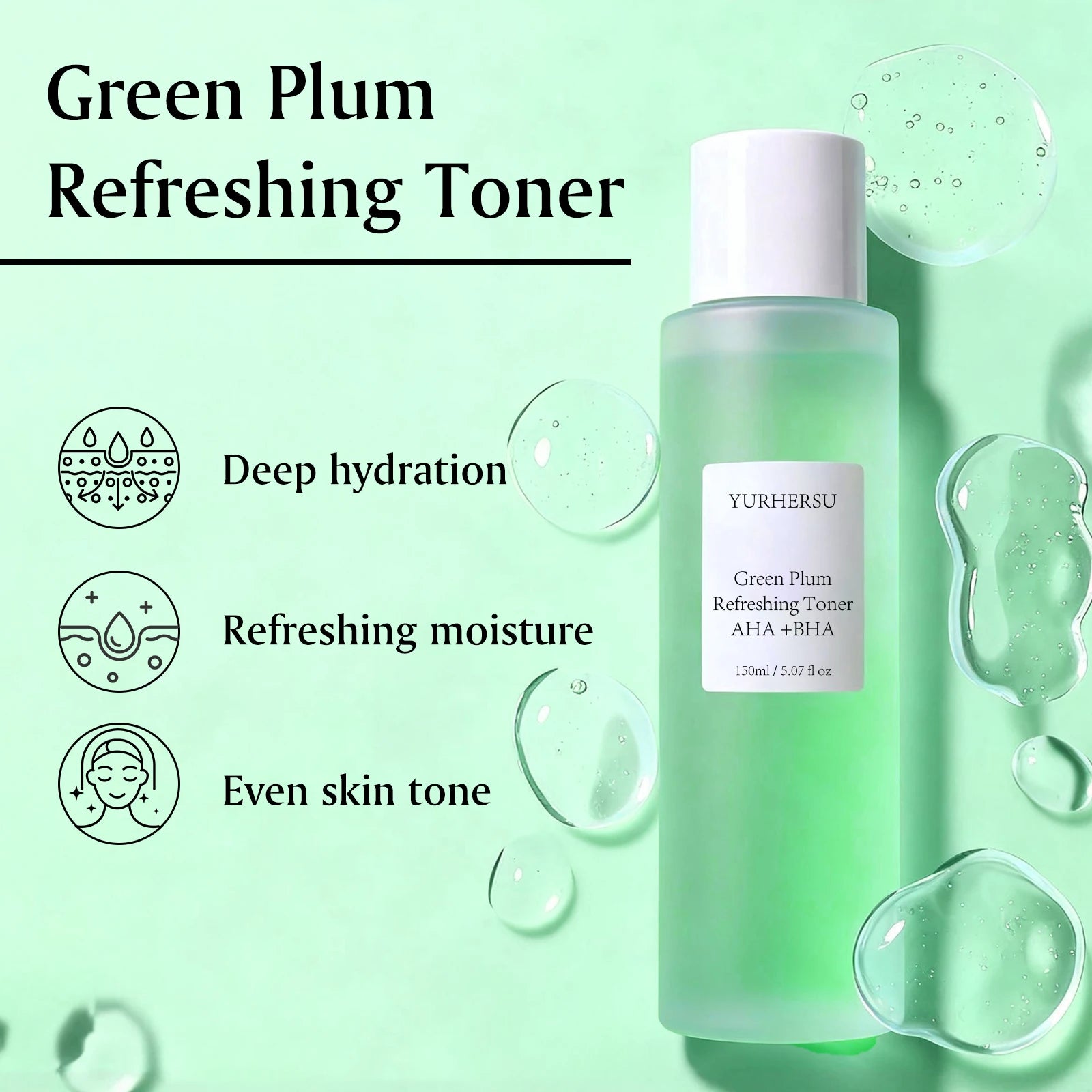 Green Plum AHA BHA Toner Refreshing Facial Essence Moisturizer Mild Exfoliating Salicylic Acid Skin Care Men Women