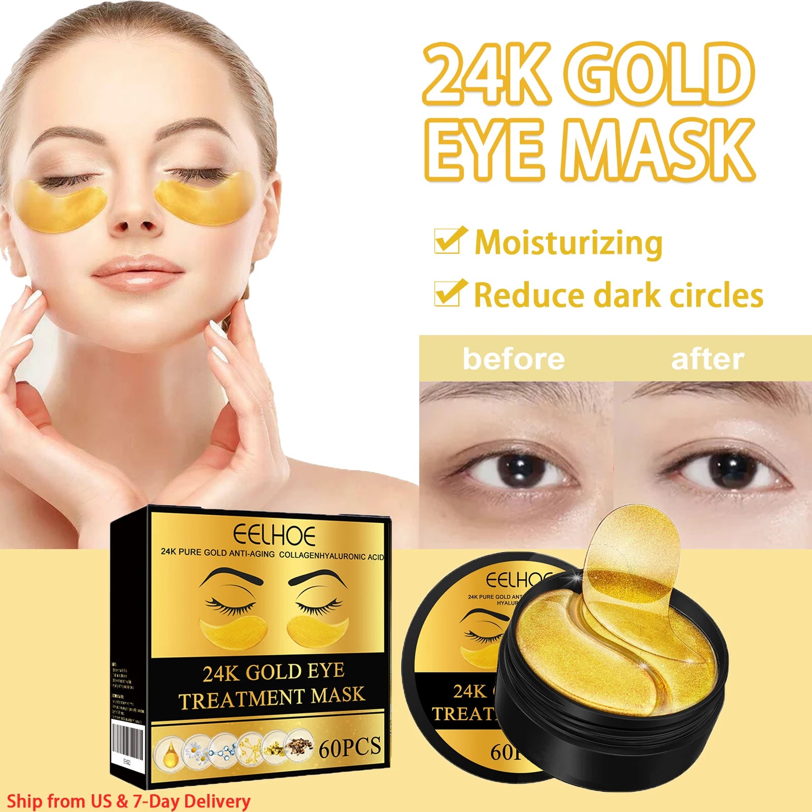 24K Gold Eye Patches for Hydrated Refreshed Eyes