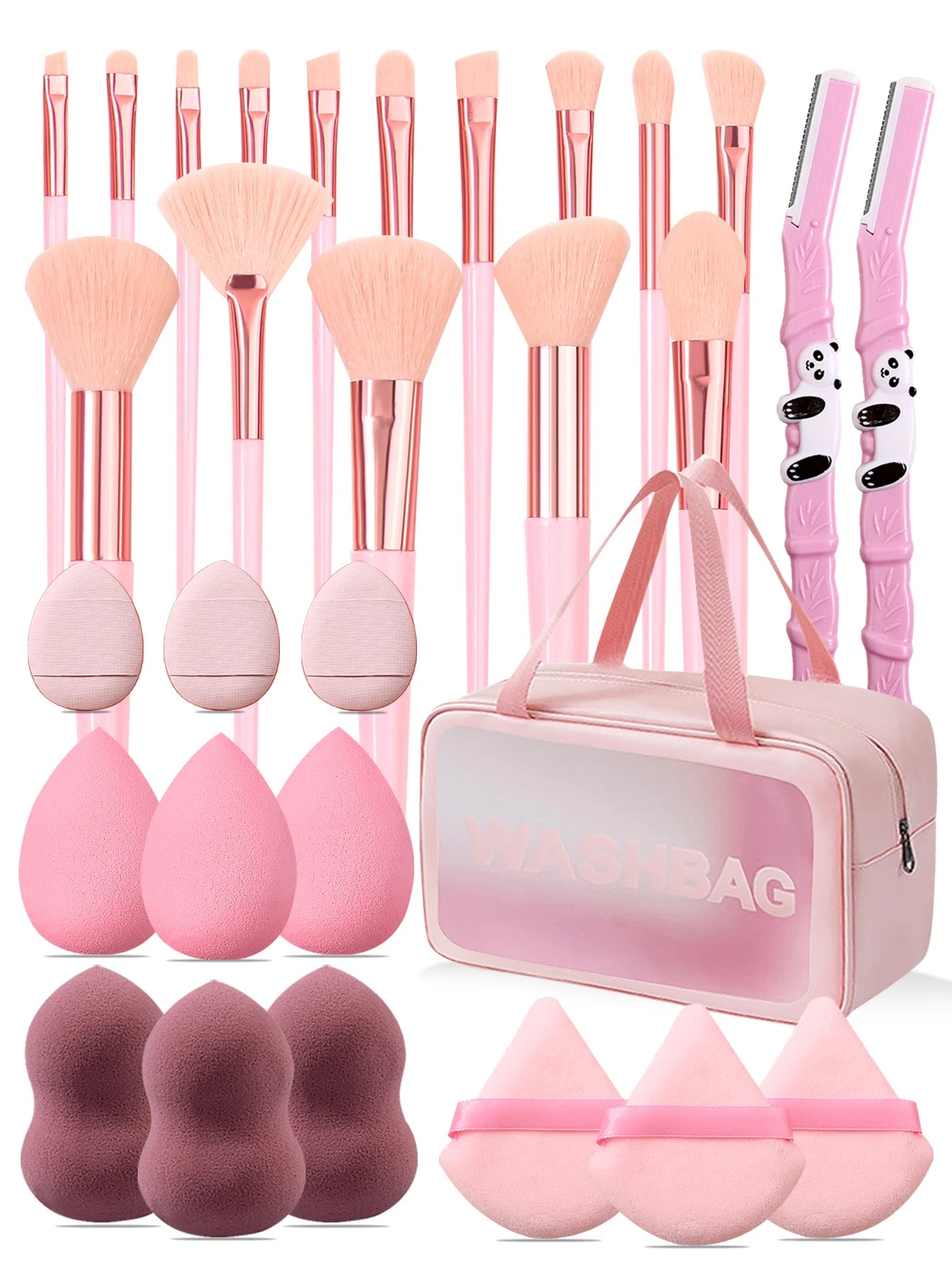 Professional makeup brush set, 15 Commonly Used Makeup Brushes, makeup sponge puff, Eyebrow Trimmer, waterproof makeup bag