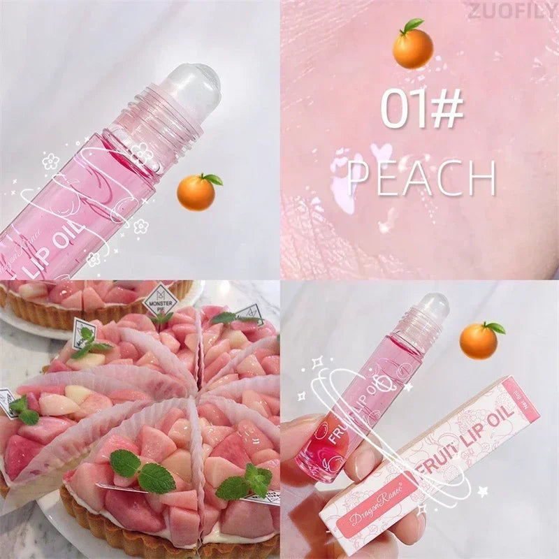 6 Colors Fruit Essence Lip Balm Roll-on Lip Oil Moisturizing Mirror Lipstick Transparent Hydrating Lip Gloss Long-Lasting Shine