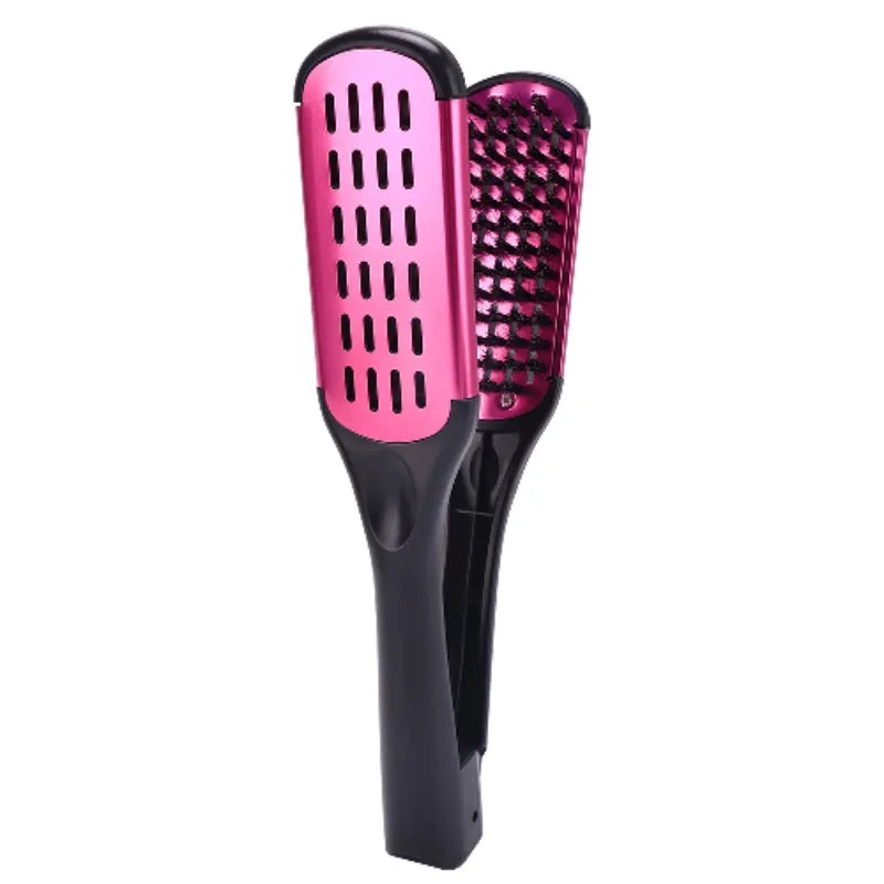 Pro Hairdressing Straightener Hairbrush Nylon Hair Straightening Double Brushes V Shape Comb Clamp Not Hurt Styling Tools DIY