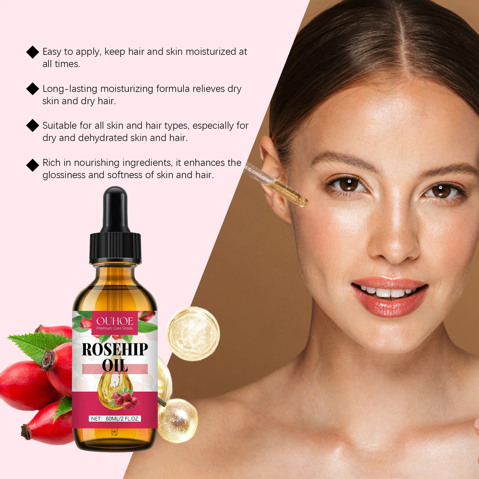 Organic Rosehip Oil Improve Fine Lines Wrinkles Firming Lifting Repair Smoothing Shiny Hair Oil Facial Essential Oils Skincare