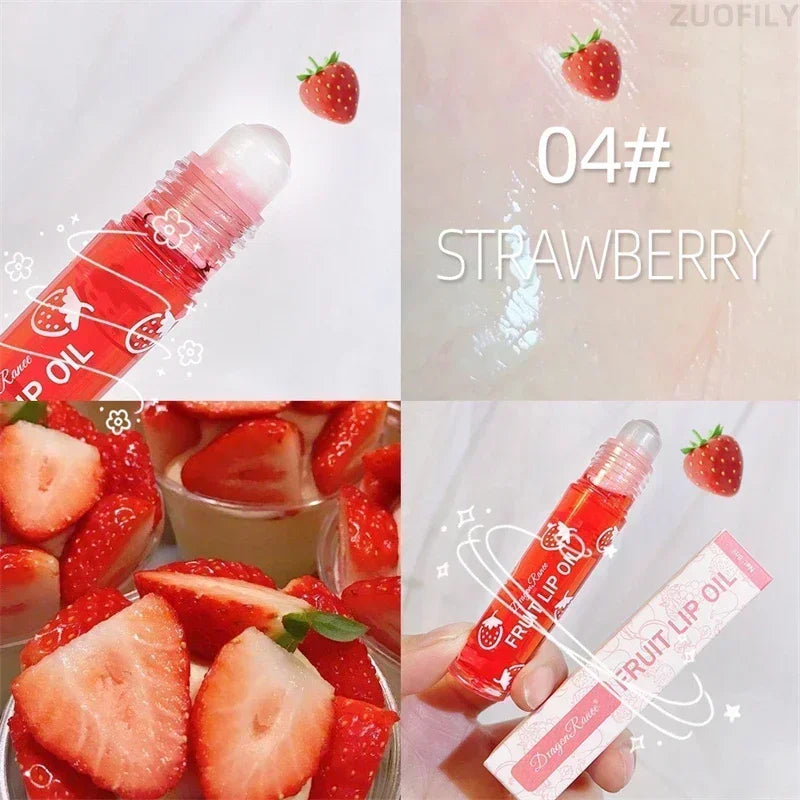 6 Colors Fruit Essence Lip Balm Roll-on Lip Oil Moisturizing Mirror Lipstick Transparent Hydrating Lip Gloss Long-Lasting Shine