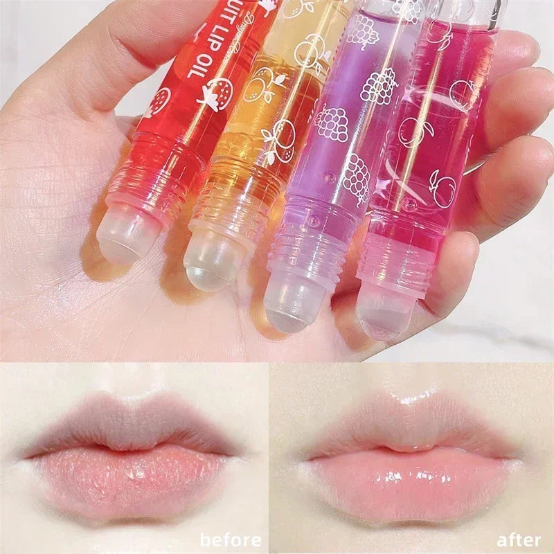 6 Colors Fruit Essence Lip Balm Roll-on Lip Oil Moisturizing Mirror Lipstick Transparent Hydrating Lip Gloss Long-Lasting Shine