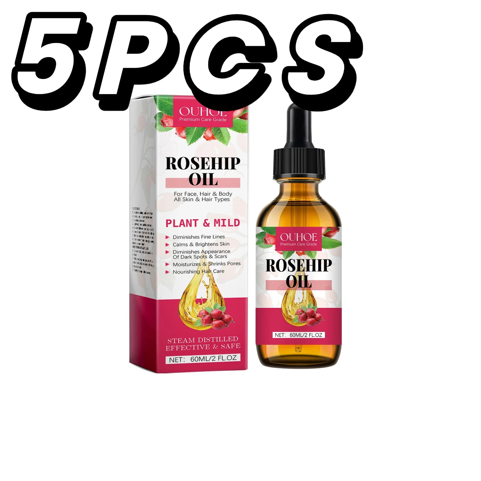 Organic Rosehip Oil Improve Fine Lines Wrinkles Firming Lifting Repair Smoothing Shiny Hair Oil Facial Essential Oils Skincare