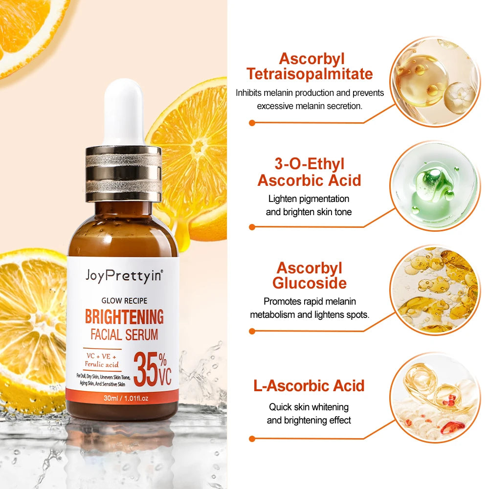 Vitamin C Whitening Facial Serum Fade Dark Spots Hyaluronic Acid Moisturizing Repair Dull Face Essence Skin Care Products