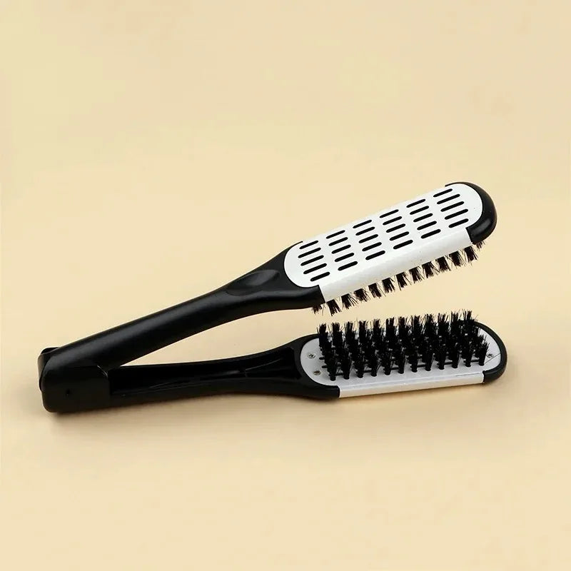 Pro Hairdressing Straightener Hairbrush Nylon Hair Straightening Double Brushes V Shape Comb Clamp Not Hurt Styling Tools DIY