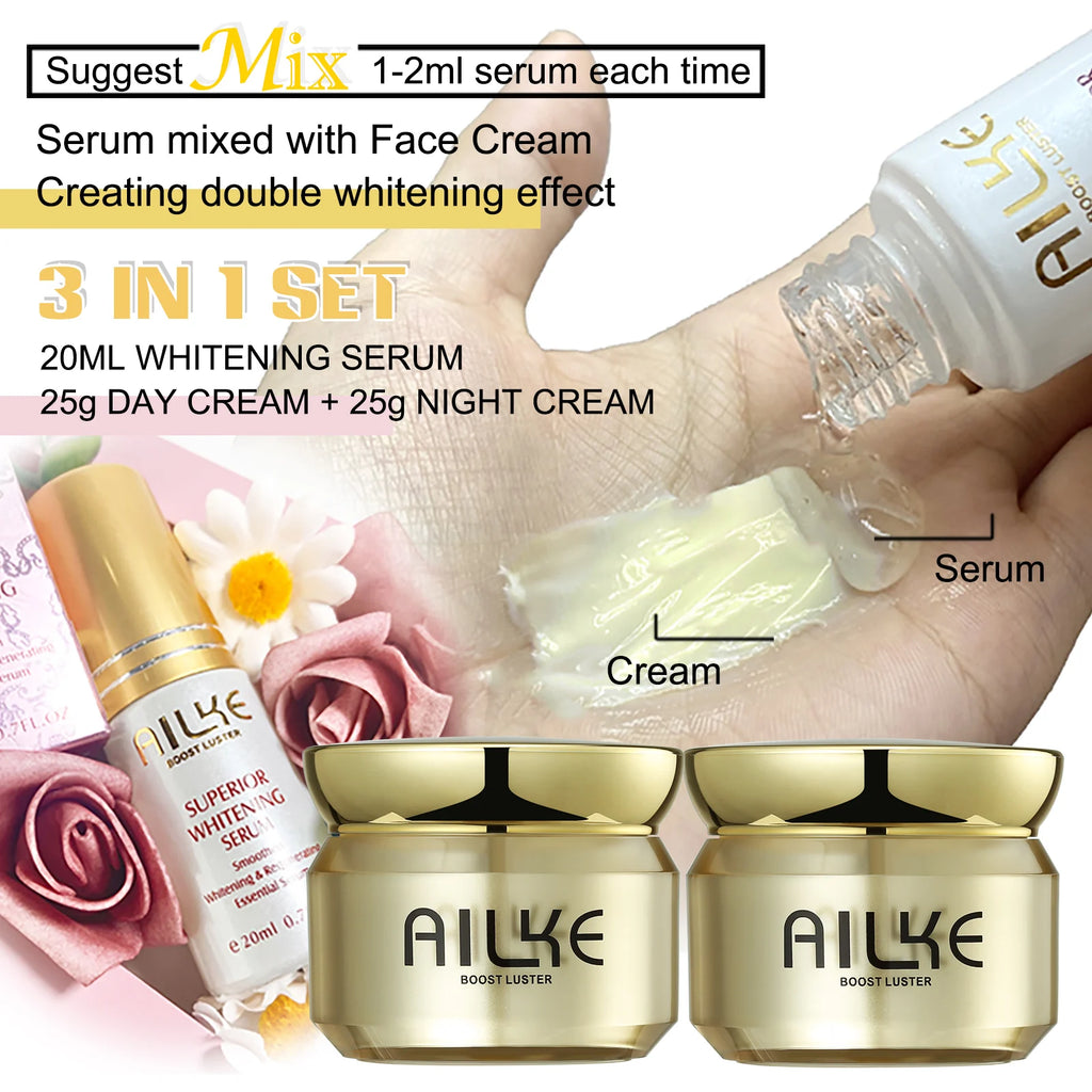 AILKE Whitening Face Care Set For All Skin Types, With Glutathione, Nicotinamide, Reduce Dark Spots, Freckles, Even Skin Tone
