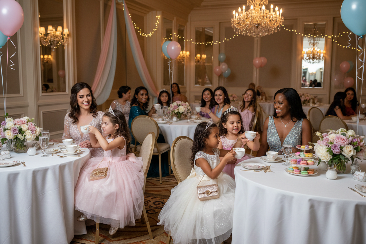 Moms and their young daughters multicultural tea party Galla 